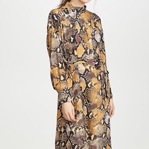 O.P.T. Yellow Snake Print Long Sleeve Shop bop Venus Women's Belted Dress - Picture 1 of 11